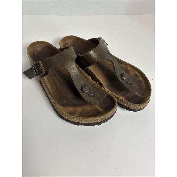 Birkenstock Shoes - Birkenstock Gizeh Bronze Brown Leather Thong Strap Sandals Women Sz 37 Us 7